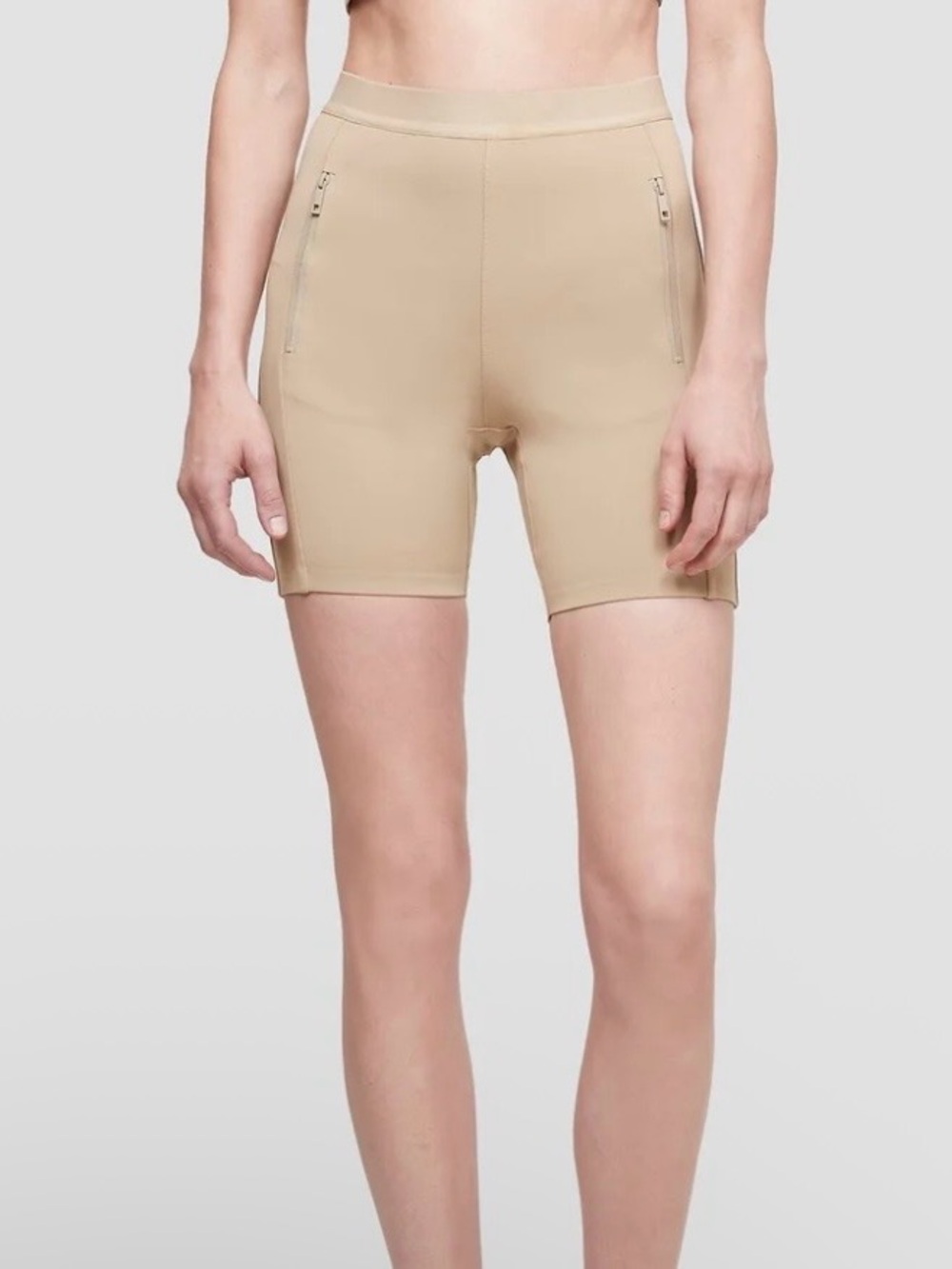 3.1 Phillip Lim Tan Everyday Bike Shorts elastic waist zip pockets Size XS